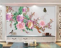beibehang customized modern peony plum blossom chinese tv background wall painting wallpaper wall papers home decor papier peint