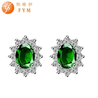 fym oval cz stud earrings for women silver color micro inlay clear cubic zircon fashion wedding earrings wholesale