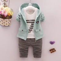 diimuu 3pc simple solid kids children boys clothing baby toddler infant apparel zipper hooded coatprinting shirtstriped pant