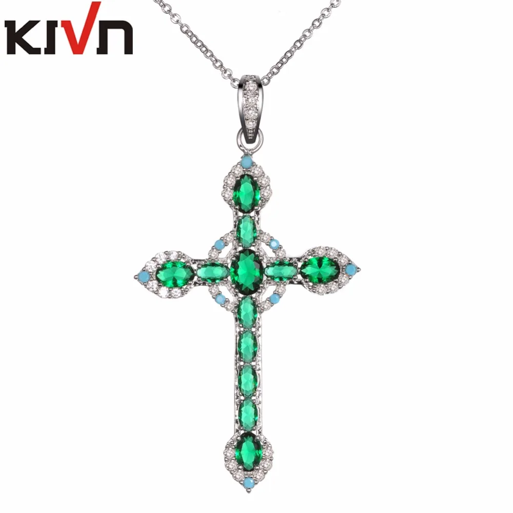 

KIVN Fashion Jewelry Blue CZ Cubic Zirconia Womens Girls Bridal Wedding Cross Pendant Necklaces Birthday Gift 6pcs Lot Wholesale