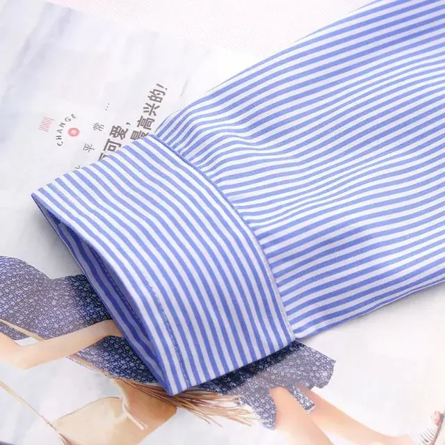 2017 Офис Синий Блузка Для Женщин С Длинным Рукавом Цветочные Рубашки отложной