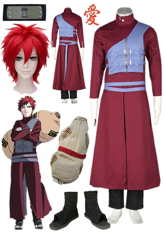 Наруто Shippuden Гаара, косплей костюм красное пальто портной синий жилет костюмы на Хэллоуин