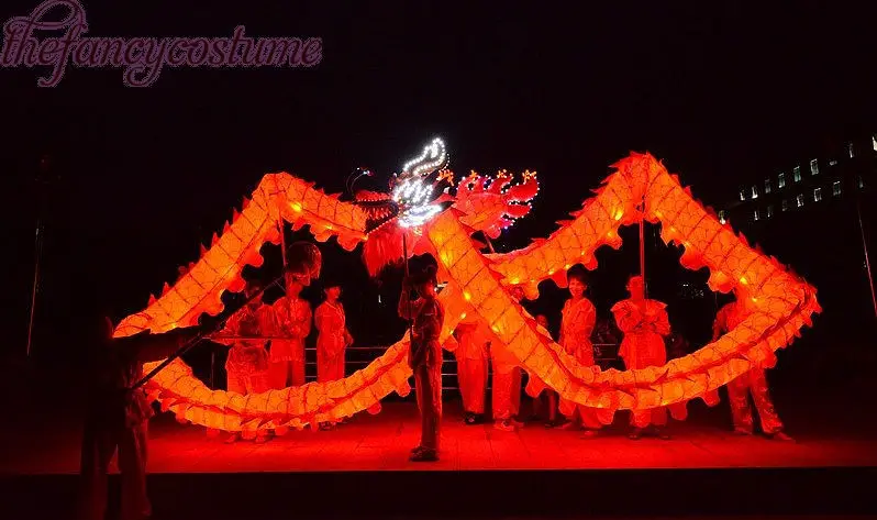

18m Length Size 4 red silk clothes illuminant LED light Chinese DRAGON DANCE ORIGINAL Folk Spring Festival Costume