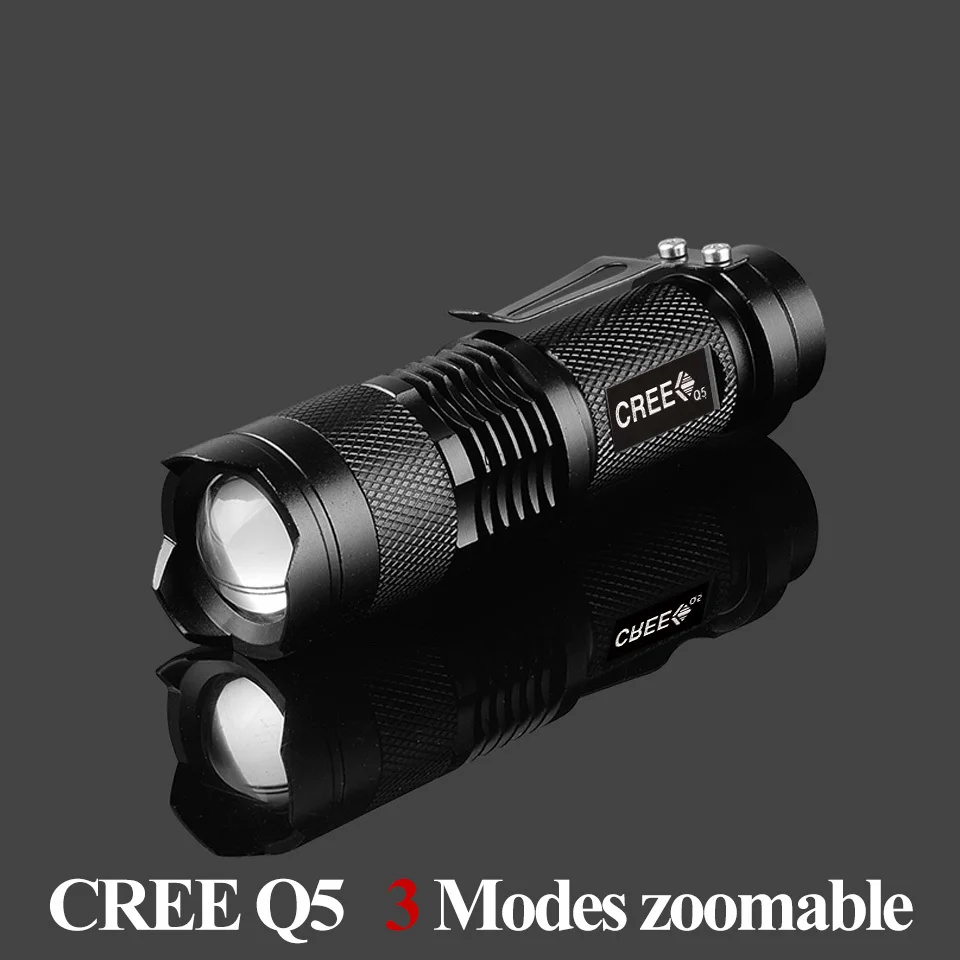 

High-quality Mini Flashlight Zoom Black 2000LM Waterproof LED Flashlight 3 Modes Zoomable LED Torch penlight AA