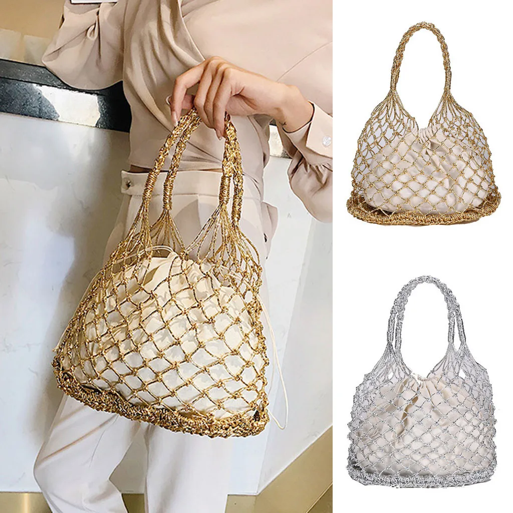 

Woman Bag Fashion Retro Weave Hollow Out Bucket Travel Beach Handle carteras mujer de hombro y bolsos bags for women 2019