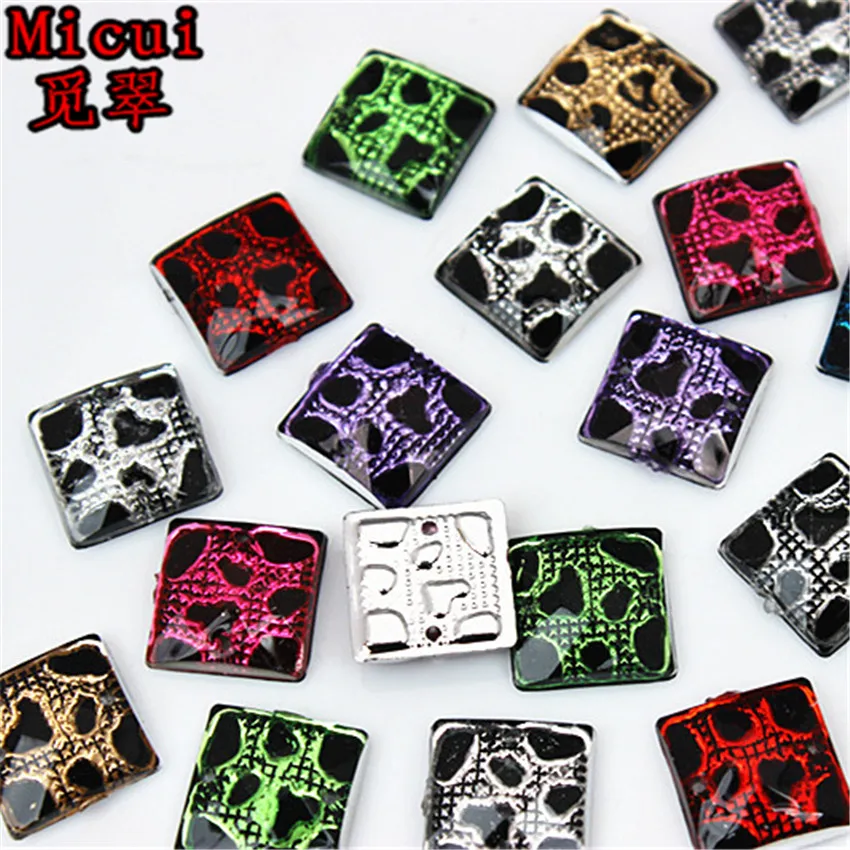 Micui 50pcs 12mm Square Acrylic Crystal Rhinestones stone Sewing Flat back Clothing Craft DIY Decoration Sew On 2 hole ZZ641 | Дом и сад