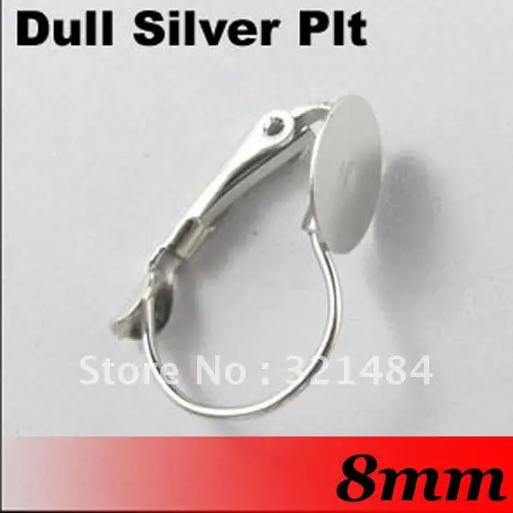 Free ship! Rhodium Dull Silver Plated 300PCS with 8mm Flat Glue Pad French Leverback Earring Hooks Blanks Base Jewelry Findings