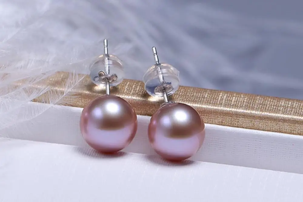 charming 9-10mm south sea round lavender pearlearring 18k