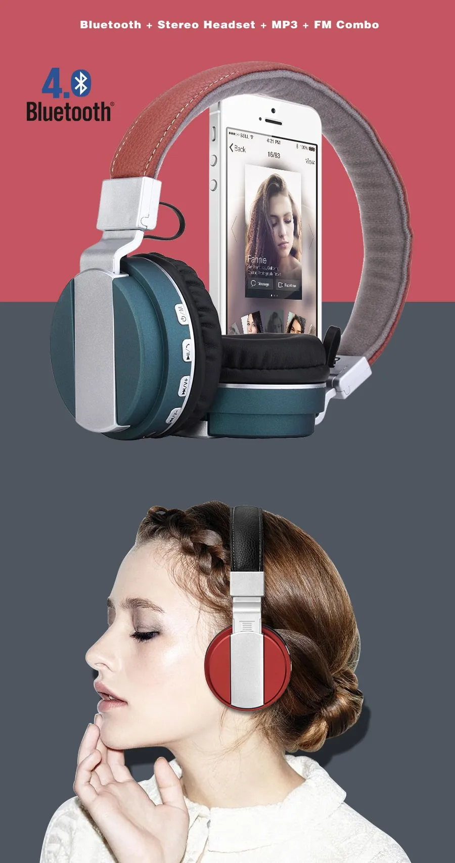 Bt008 Складная модная bluetooth-гарнитура 2,1+ EDR Беспроводная bluetooth-гарнитура с микрофоном с поддержкой FM TF карты для iPhone samsung