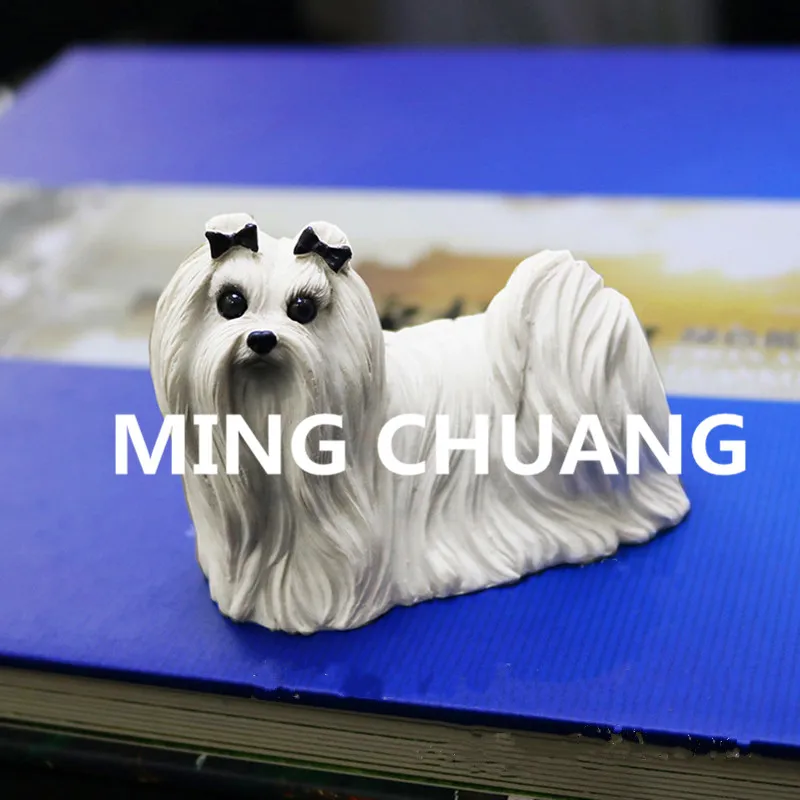 Милая имитационная статуя щенка мини МАЛЬТИЙСКАЯ Собака маленький размер