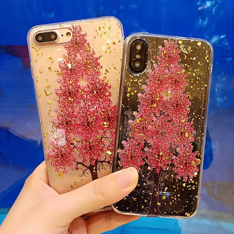 Роскошный прозрачный чехол с высушенным цветком для iPhone XS Max XR мягкий силиконовый