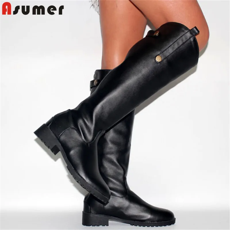 ASUMER/большие размеры 33-43; модные зимние женские сапоги с круглым носком на среднем каблуке; теплые зимние сапоги; удобные женские сапоги до колена