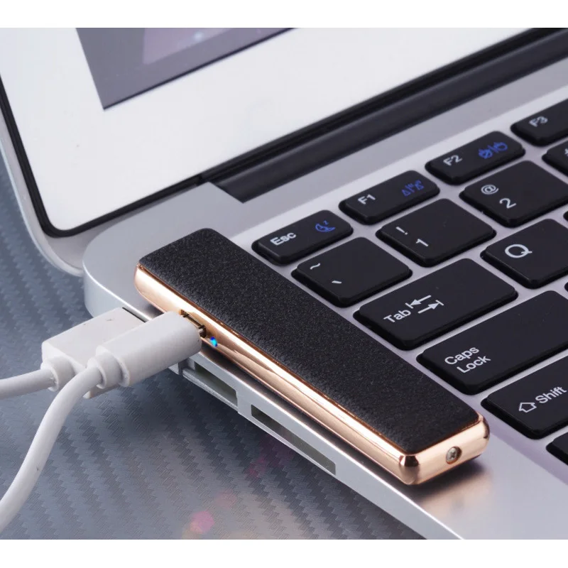 Мини тонкая USB Зажигалка металлическая перезаряжаемая Электронная Зажигалка сигарета турбо огонь Зарядка Электрический провод ветрозащитная Мужская зажигалка