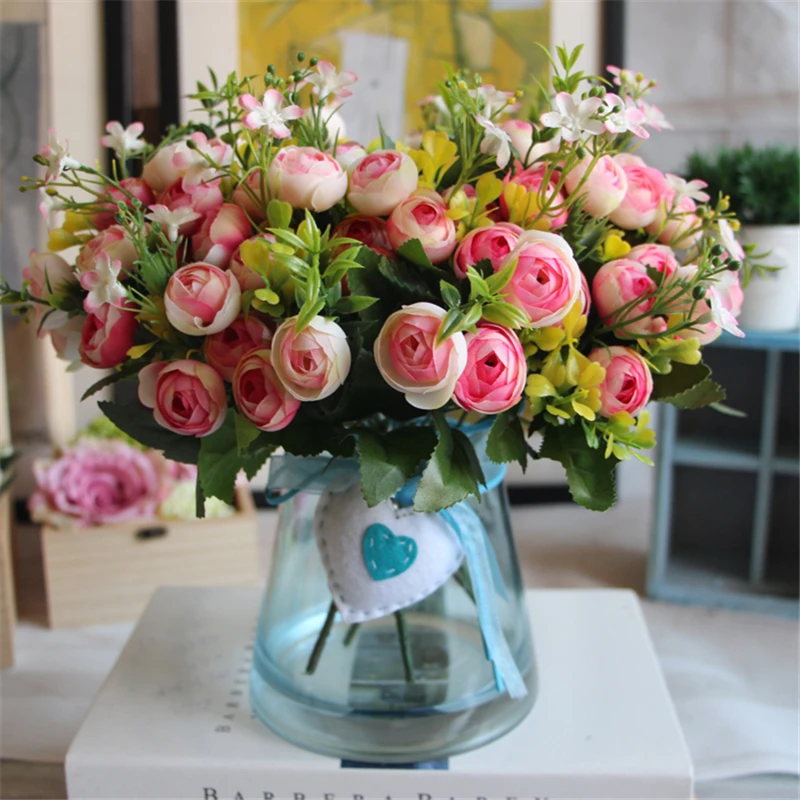 

Cheap Artificial False Rose Silk Flowers 6 Flower Head peony bouquet Floral Home Wedding Party Garden Bridal Hydrangea Decor