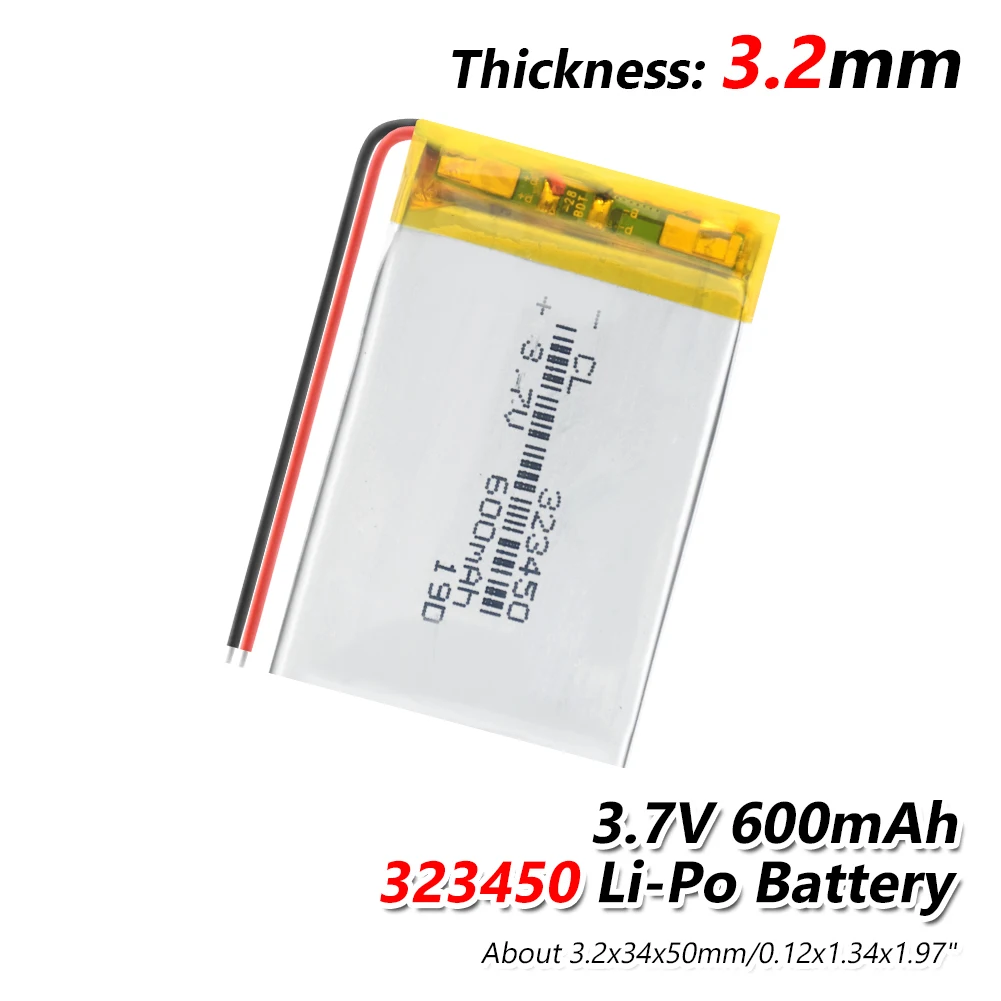 1/2/4 шт 3,7 V 323450 600mAh литий-ионный полимерный Дополнительный внешний аккумулятор, Батарея Замена ячеек для DVR игрушка GPS MP3 MP4 BT Динамик будильник