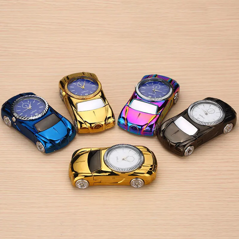 2 в 1 часы Зажигалка спортивный автомобиль Форма Электрический зарядка через USB