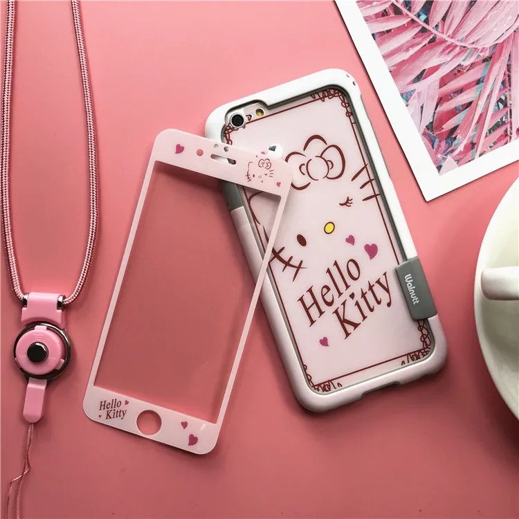 Для iPhone 8 8Plus Мягкий бампер + передняя и задняя стеклянная защита для экрана Kitty Sailor