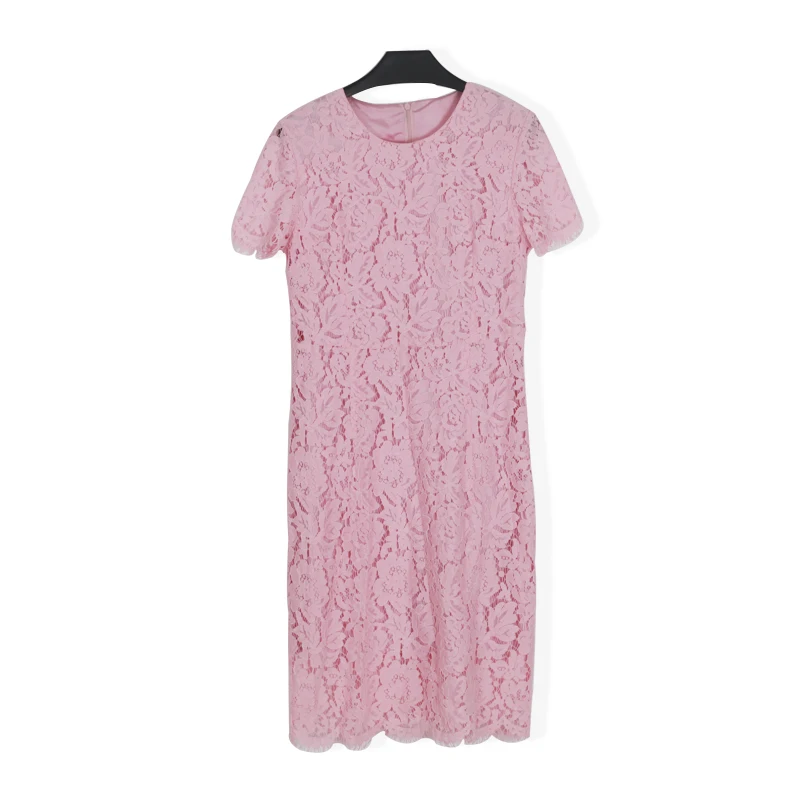 

TAOYIZHUAI New Arrival Pink Color Sheath Short Petal Sleeves Mimi Large size Slim Elegant Women Lace Part Office Dress 21829