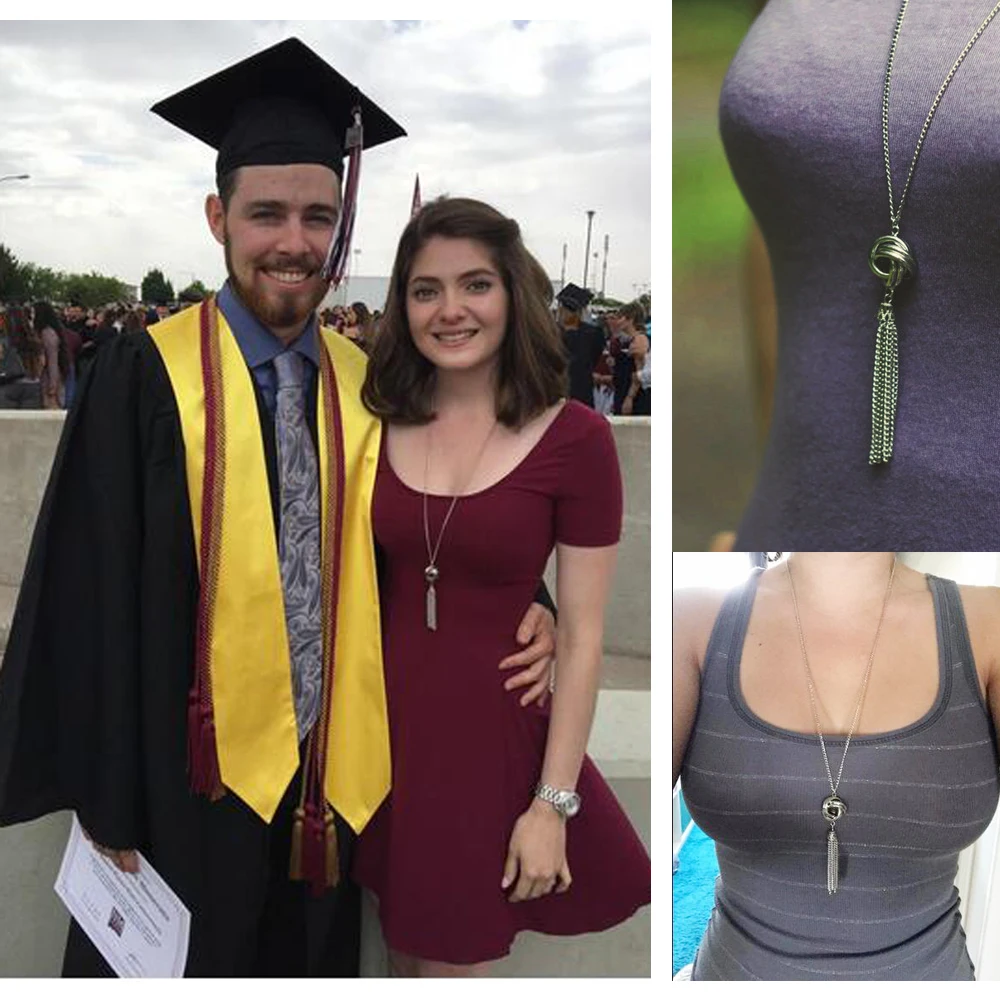 Onnea длинное серебристое ожерелье с милым узлом и кисточкой модная цепочка для