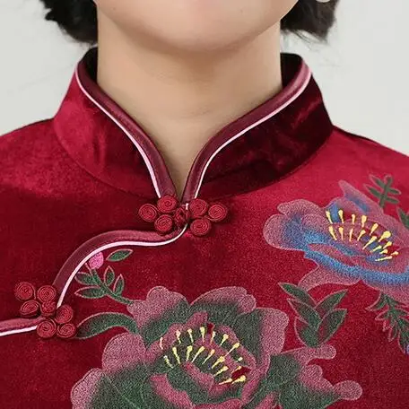 Пляжное бархатное платье до колена с цветочным рисунком элегантное в китайском