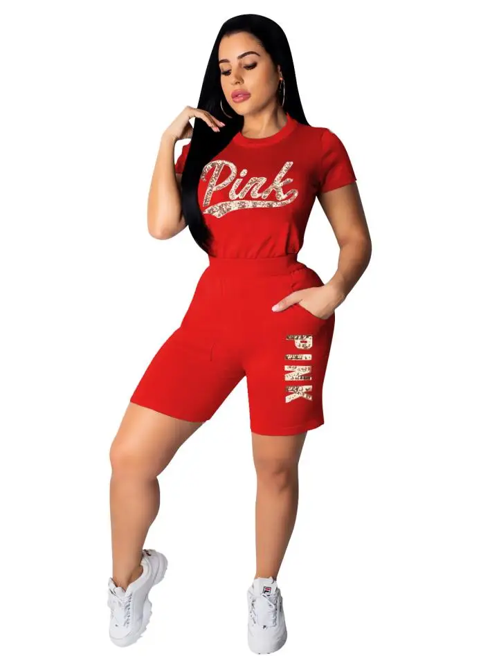 2019 розовый блесток письмо печати комплект из 2 частей спортивный костюм Для