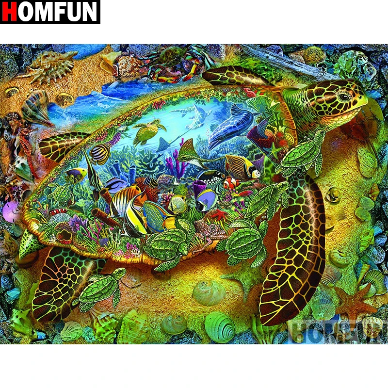 Алмазная живопись HOMFUN A13418 полноразмерная/круглая вышивка 5D Черепаха 3d-вышивка