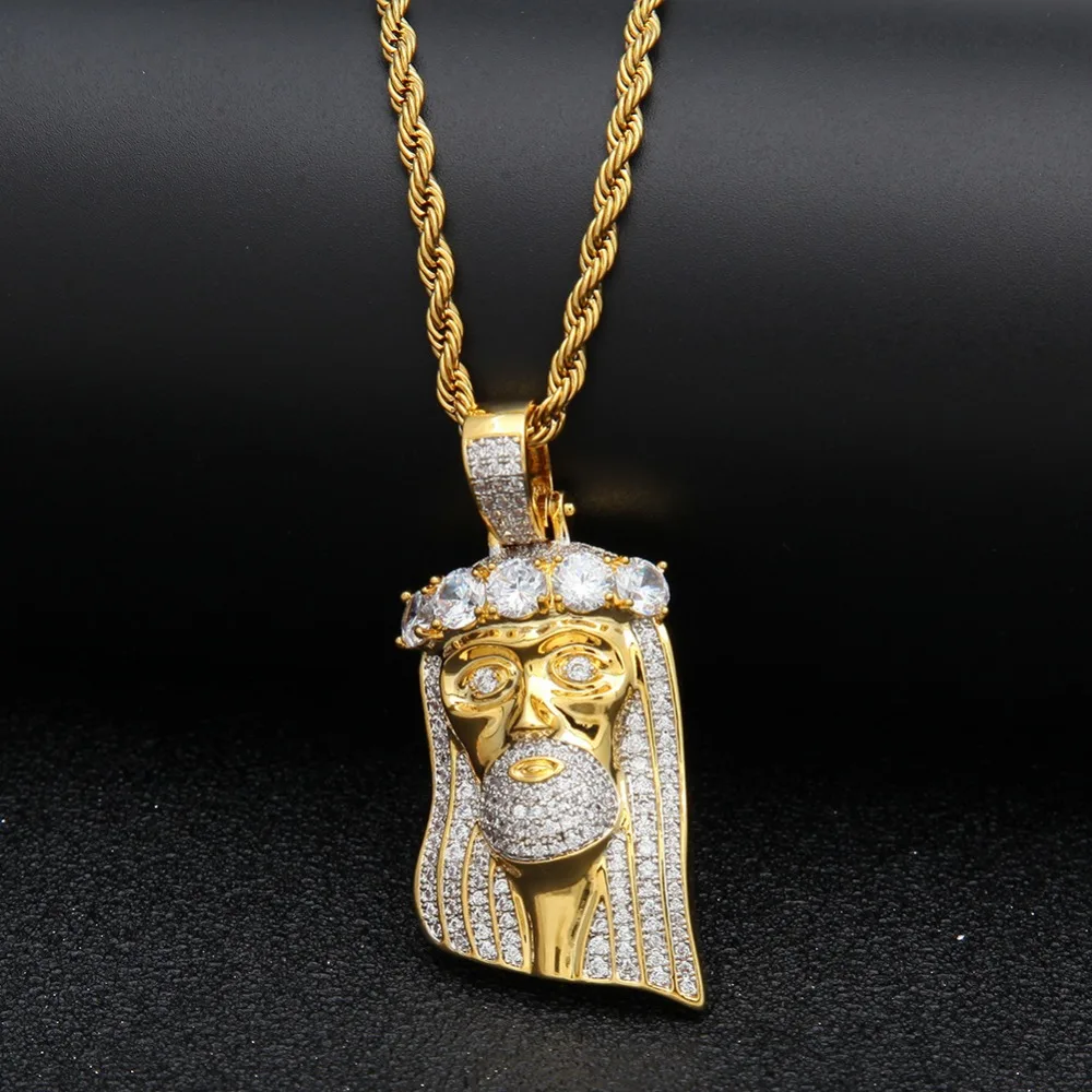 

Hip Hop AAA CZ Zircon Paved Bling Iced Out JESUS Piece Pendants Necklace for Men Rapper Jewelry Gold Color Drop Shipping