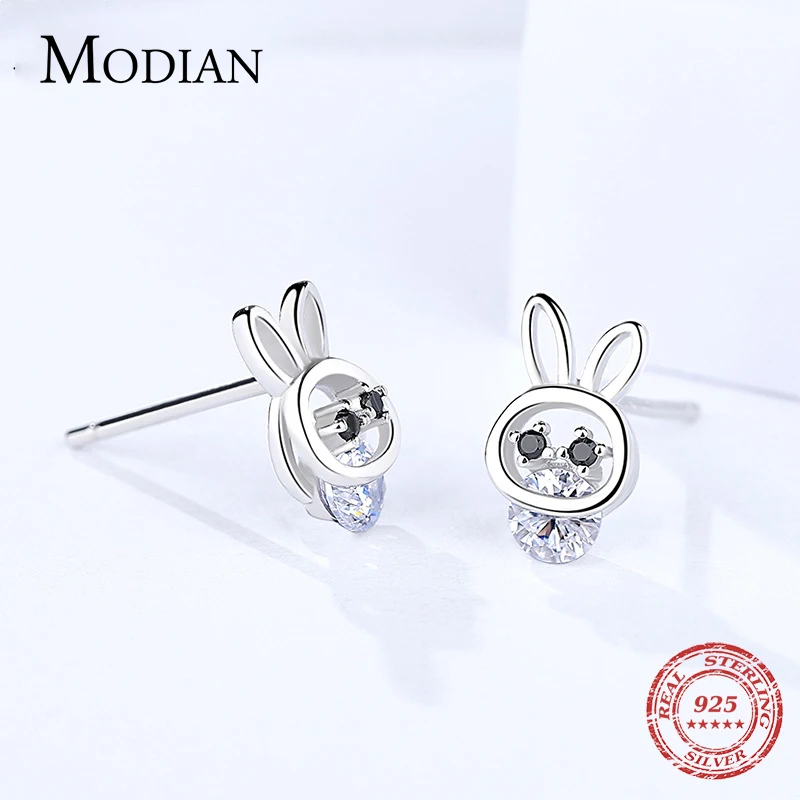 Modian 100% 925 стерлингового серебра Счастливый милый кролик простые серьги со
