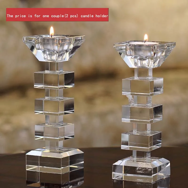 

Creative Clear Crystal Candle Stand Candlestick Holder Glass Tealight Holder for Stick and Tealight Dinner Decor DEC176