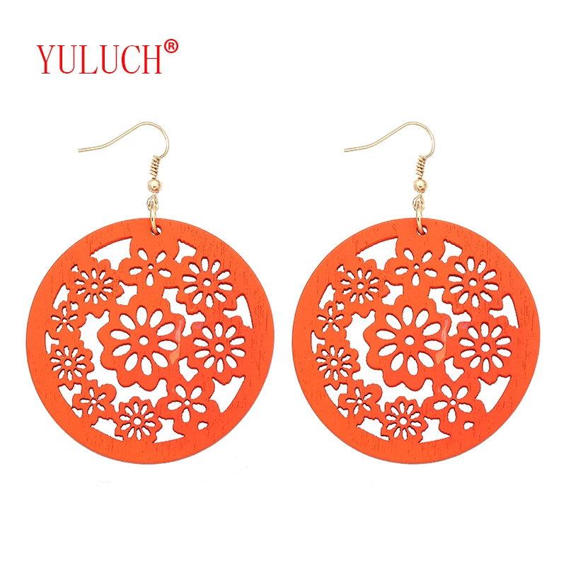 

YULUCH New Color Natural African Wooden Round Cut Plum Blossom Pendant for National Fashion Woman Jewelry Earrings Gift