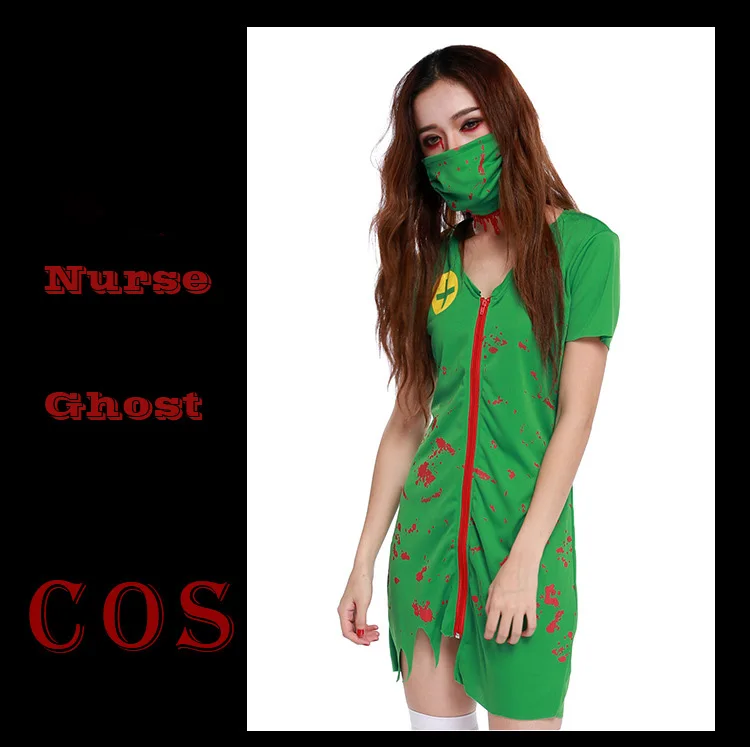 Женский костюм медсестры ghost Green маскарадный для Хэллоуина карнавал зомби скарей