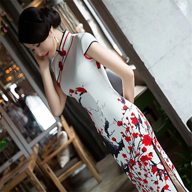 Классические китайские традиционные платья элегантное женское длинное белое
