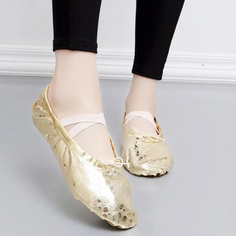 PU B-gold USHINE, новинка, профессиональные, полиуретановые, золотые, серебряные, тренировочные, формирующие тело тапочки для занятий йогой, обувь для балета живота, танцевальная обувь для детей, девочек, женщин - Цвет: PU B-gold
