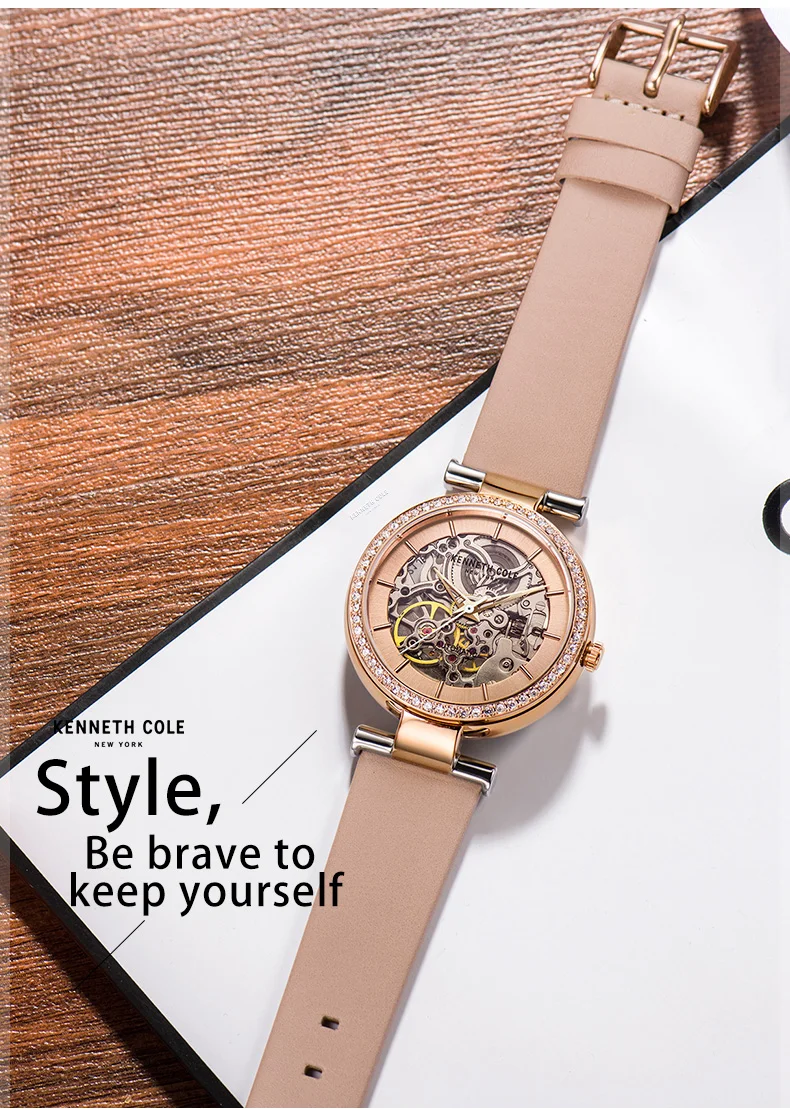 Kenneth Cole оригинальные женские часы автоматические механические Женские часы KC15107001 с кожаным ремешком цвета хаки белые роскошные Брендовые Часы