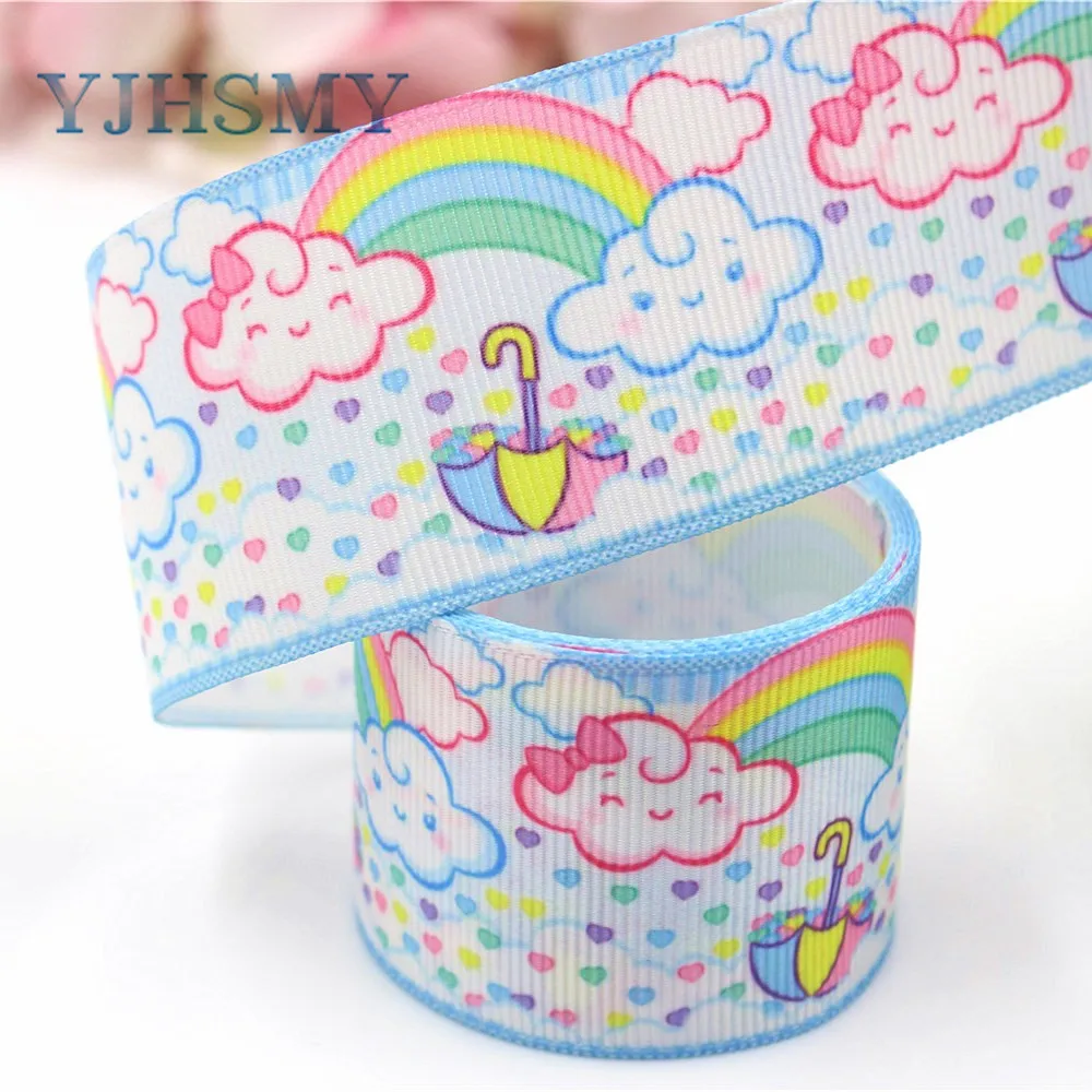YJHSMY I-19221-402 38 мм 10 ярдов Радужные облака термопечать grosgrain ленты Бант колпачок DIY