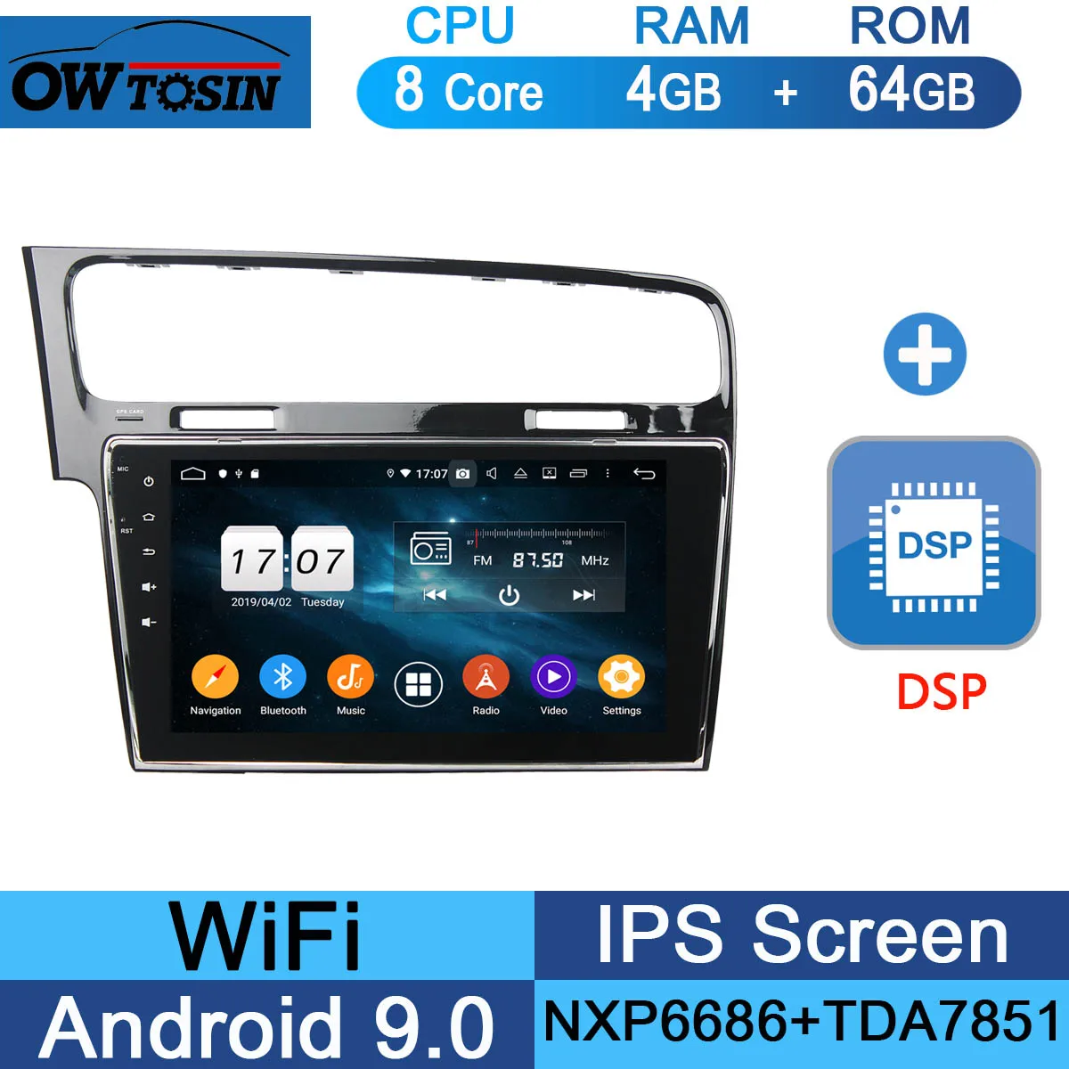 64G DSP 10," ips 8 ядерный 4G+ 64G Android 9,0 автомобильный dvd-плеер для Volkswagen Golf 7 VII VW Golf MK7 R 2013- gps Радио DSP CarPlay Parrot - Цвет: 64G DSP