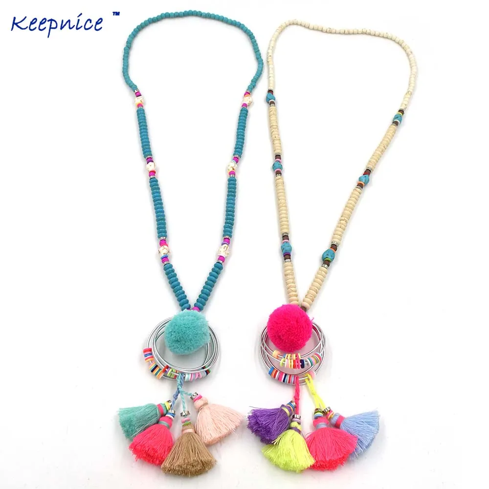 Женское длинное ожерелье с бахромой и помпонами розового цвета|long necklace|necklace