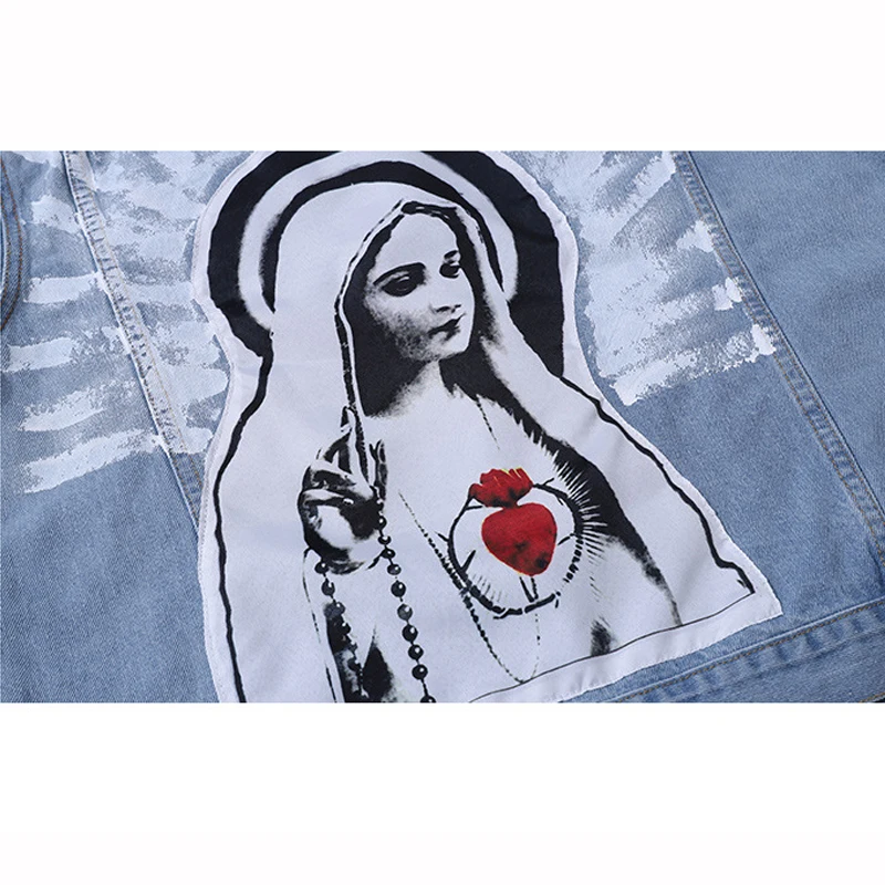 Autumn Hip Hop Denim Jacket Men Print Jeans Jackets Streetwear Fashion Casual Cotton Coat Male HZ021