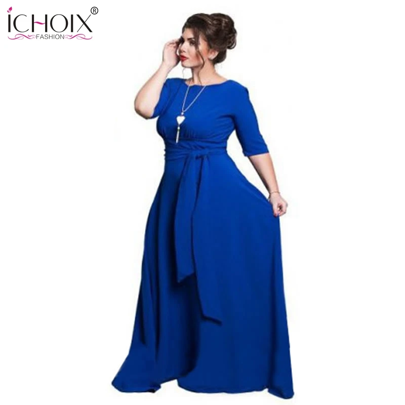 2019 Spring 5XL 6XL Plus Size Women Long Dress Big O neck Floor Length Maxi Half Sleeve Elegant Evening Party Dresses | Женская одежда