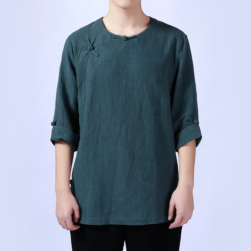 2016 весенне осенняя мужская блузка льняная традиционная китайская одежда рубашка