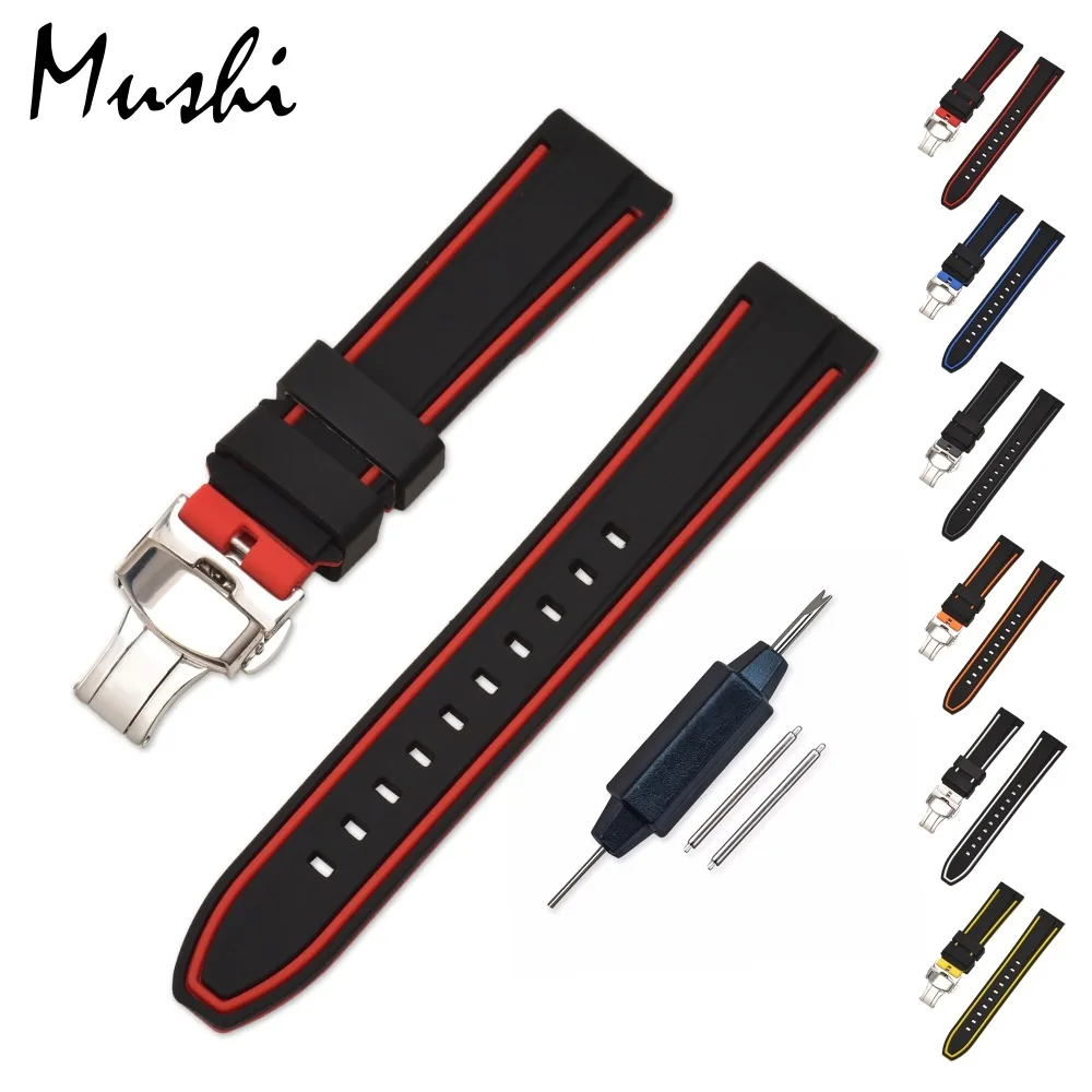 

Silicone Watch Strap Rubber Wrist Watch Bracelet with Stainless Steel Butterfly Buckle Clasp 20mm 22mm 24mm Watch Strap w/ tool