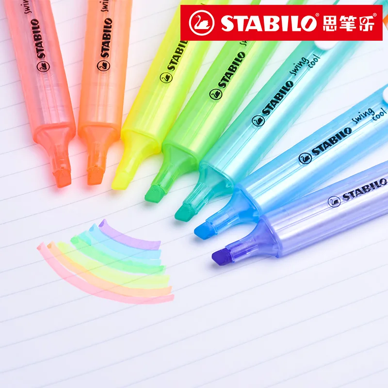 

8pcs/set STABILO Swing Cool Highlighter Pen 275 Portable Marker 3mm Thick Line Student Note Fluorescent Assorted Color Pen