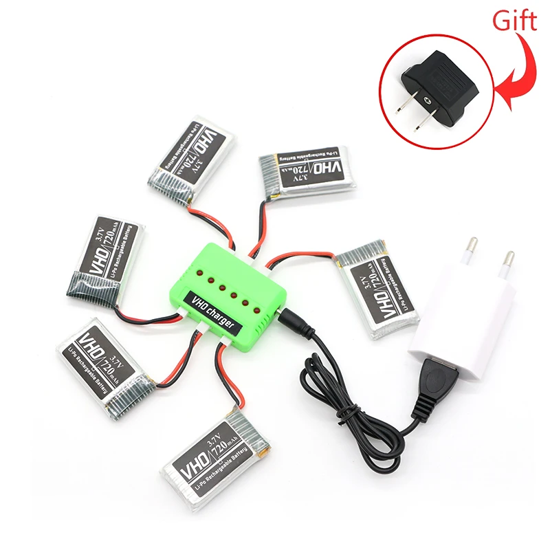 VHO 6 шт. 3 7 V 720 мА/ч 25C Lipo Батарея и 6in1 зарядное устройство + для розеток европейского