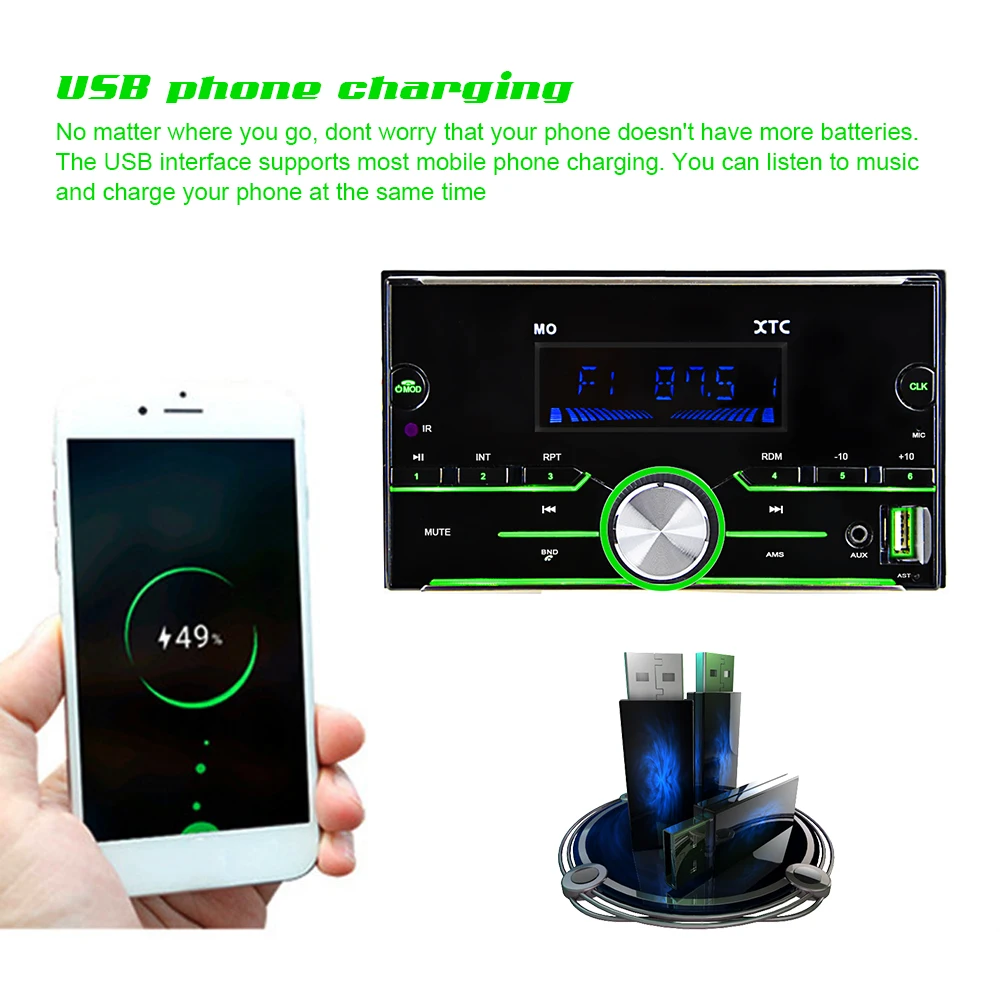 Автомагнитола Camecho 2 Din Bluetooth аудио Setero 12 В USB AUX Авторадио SD FM Mp3 мультимедийный