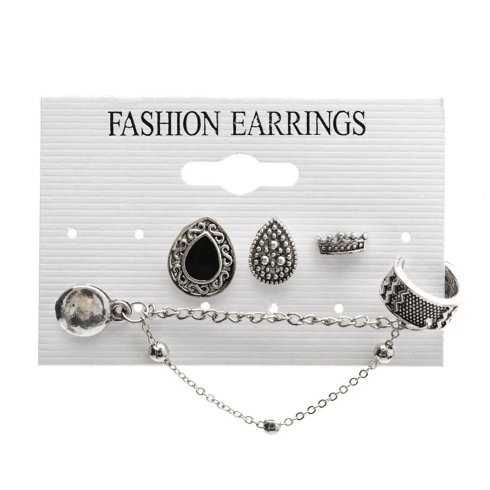4PC/Set Women Fashion Vintage Geometric Crown Water Drops Ear Earrings Set | Украшения и аксессуары
