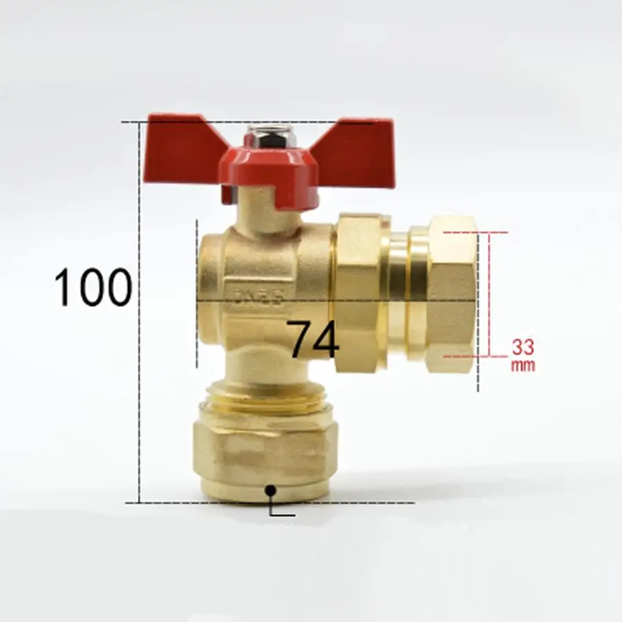 

DN25 G 1" BSPP Female Fit 20/25mm ID/OD PEX Tube None Brass Angle Ball Valve With Red Handle For Water Mainfold