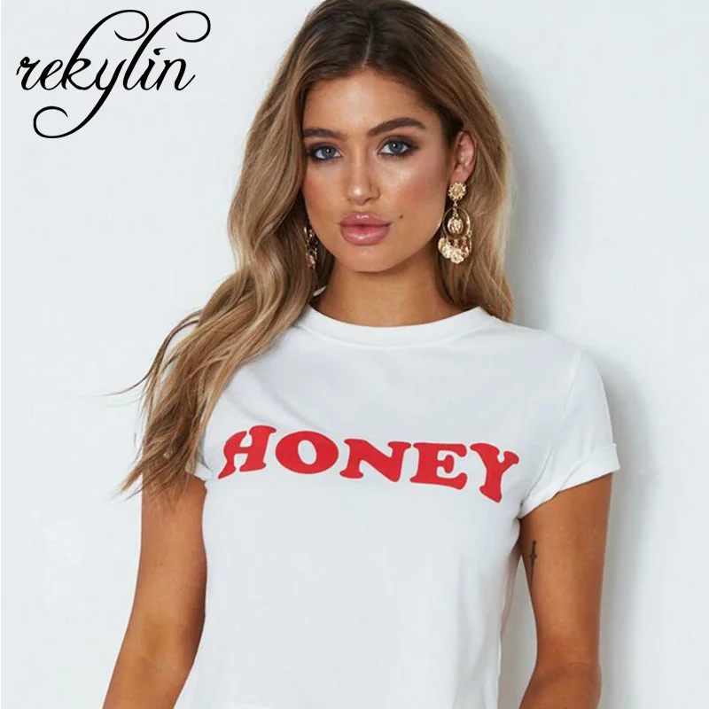 Женская летняя футболка Топы HONEY с буквенным принтом Повседневная хлопковая