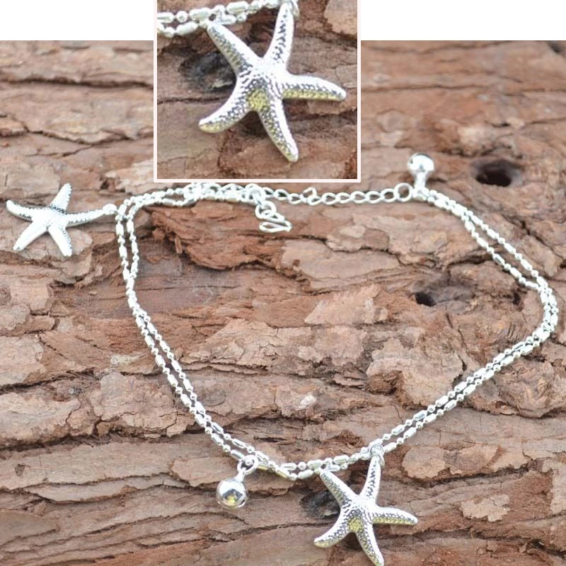 Серебряный ножной браслет "Морская звезда" цепи Лето boho ножные браслеты Для женщин Jewelry Пляж ног украшения для лодыжки аксессуары, Браслеты корейской веревка