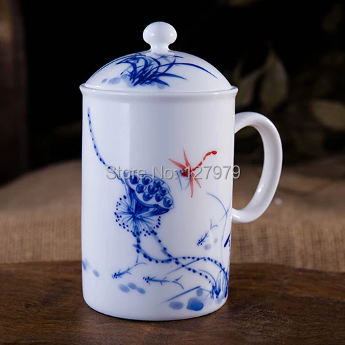 Jingdezhen pure hand-painted eggshell cup blue and white porcelain teacup ceramic cups The dragonfly lotus On sale~ | Дом и сад