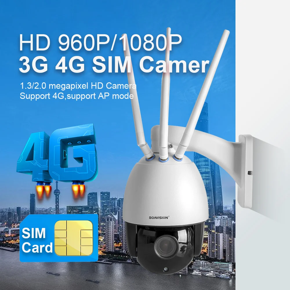 Купольная камера HD 1080P 4G SIM карта 2 МП беспроводная PTZ 5X / 10X зум ночное видение